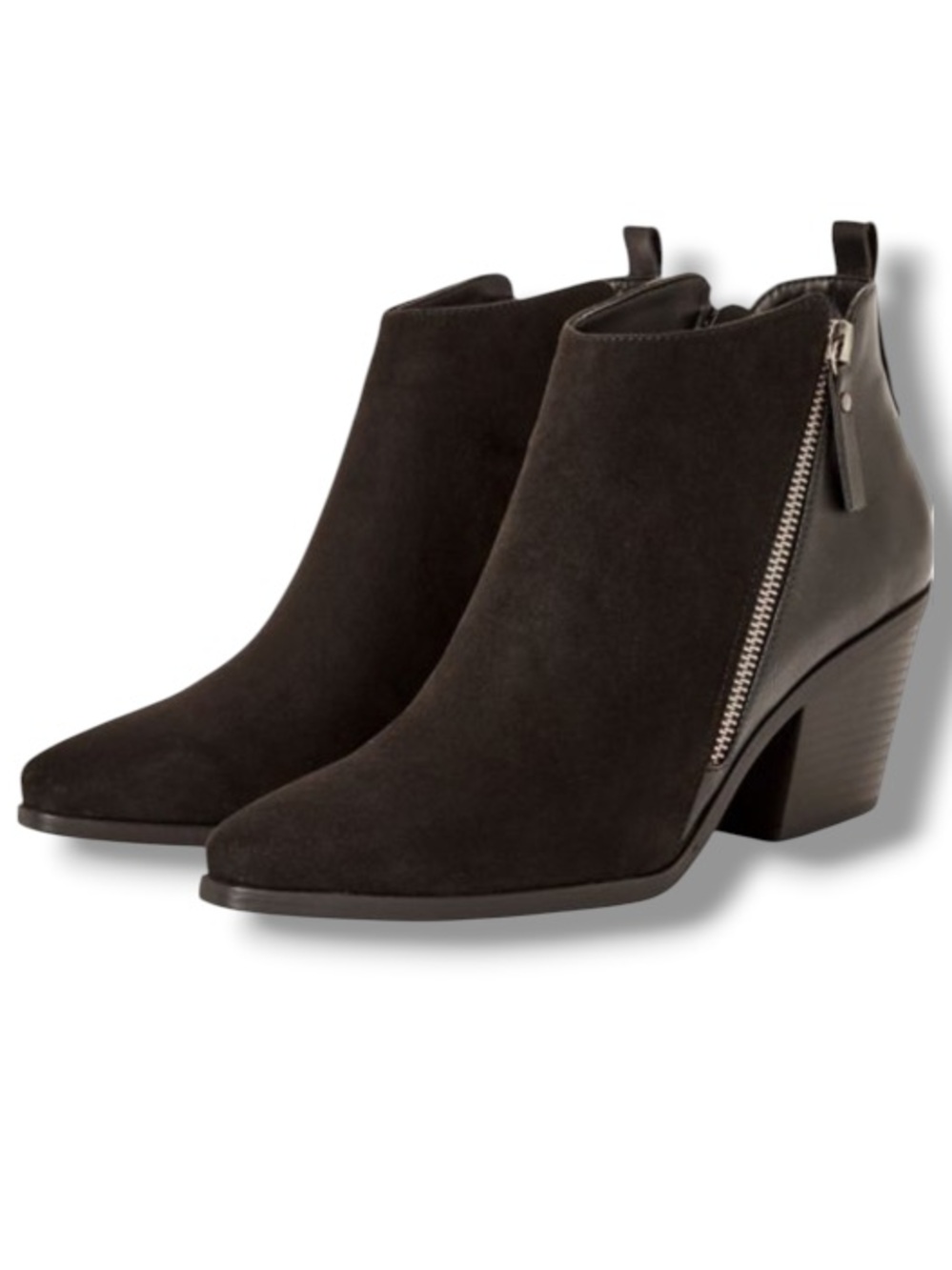 JustFab Women’s Carlee Side Zip Heeled Bootie Black Ankle Boots Shoes